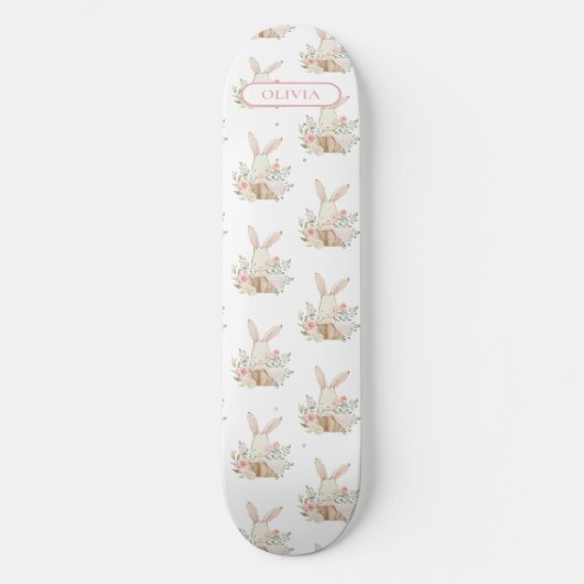 Aangepaste Cute Bunny Rabbit Floral Persoonlijk Skateboard (Voorkant)