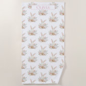 Aangepaste Cute Bunny Rabbit Floral Strandlaken (Voorkant)