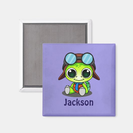 Aangepaste Cute Chibi Turtle in Aviator Pet Magneet (Voorkant / Achterkant)