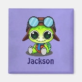 Aangepaste Cute Chibi Turtle in Aviator Pet Magneet (Voorkant)