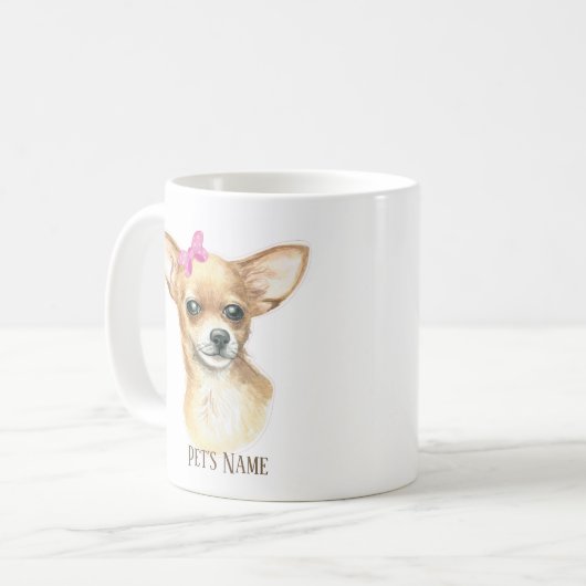 Aangepaste Cute Chihuahua Pink Bow Coffee Mok (Voorkant links)