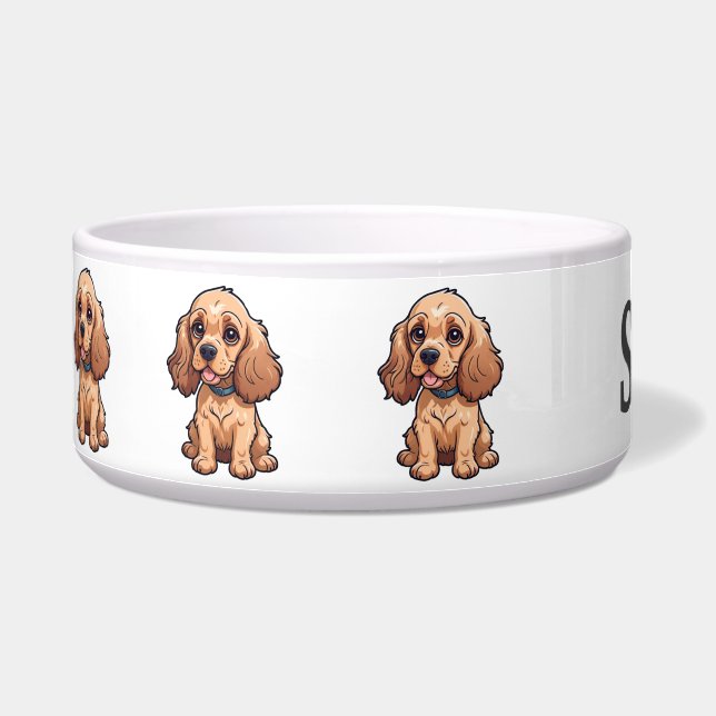 Aangepaste Cute Cocker Spaniel Puppy Voerbakje (Links)