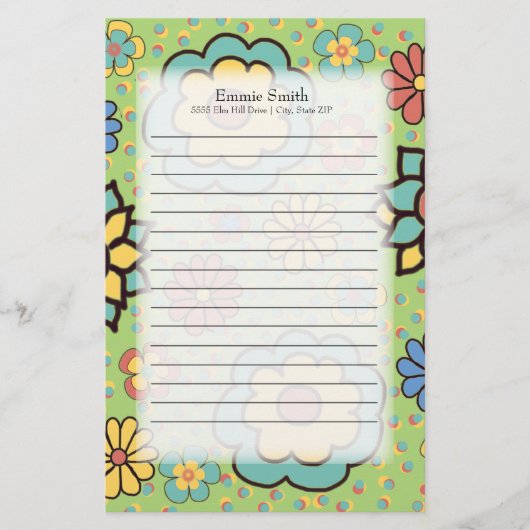 Aangepaste Cute Colorful Flowers op Green Briefpapier (Voorkant)