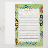 Aangepaste Cute Colorful Flowers op Green Briefpapier (Voorkant / Achterkant)