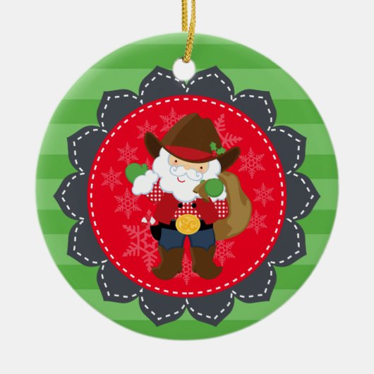 Aangepaste Cute Cowboy Santa Clause Western Keramisch Ornament (Voorkant)