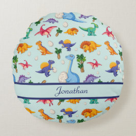 Aangepaste Cute Dinosaurs Blue Boy Baby Rond Kussen