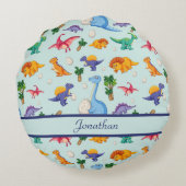 Aangepaste Cute Dinosaurs Blue Boy Baby Rond Kussen (Achterkant)