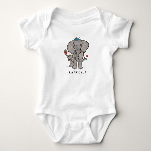 Aangepaste Cute Elephant en Baby Romper (Voorkant)