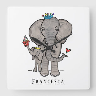 Aangepaste Cute Elephant en Baby Vierkante Klok