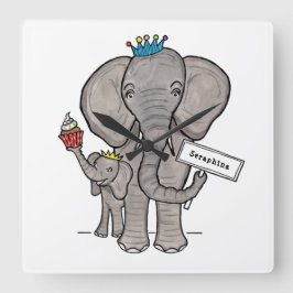 Aangepaste Cute Elephant en Baby Vierkante Klok