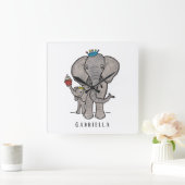 Aangepaste Cute Elephant en Baby Vierkante Klok (Huis)