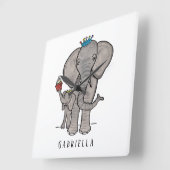 Aangepaste Cute Elephant en Baby Vierkante Klok (Hoek)