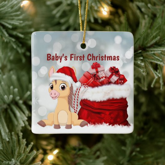 Aangepaste Cute Foal Baby's eerste kerstpaard Keramisch Ornament (Boom)