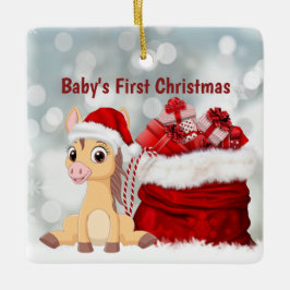 Aangepaste Cute Foal Baby's eerste kerstpaard Keramisch Ornament