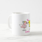 Aangepaste Cute Fox in Geel en Roze met hart Koffiemok (Voorkant links)