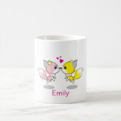 Aangepaste Cute Fox in Geel en Roze met hart Koffiemok (Center)
