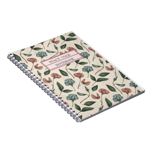 Aangepaste Cute Green Red Waterverf Floral Notitieboek (Rechterzijde)