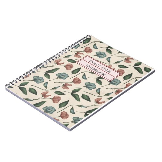 Aangepaste Cute Green Red Waterverf Floral Notitieboek (Linkerzijde)