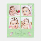 Aangepaste Cute Groene Baby Naam Foto Fleece Deken (Voorkant)