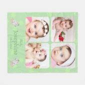 Aangepaste Cute Groene Baby Naam Foto Fleece Deken (Voorkant (Horizontaal))