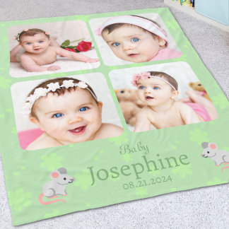 Aangepaste Cute Groene Baby Naam Foto Fleece Deken