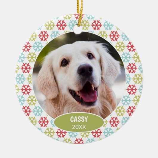 Aangepaste Cute Huisdier Foto 1e Kerstmis Op Sneeu Keramisch Ornament (Voorkant)