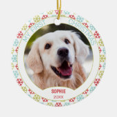 Aangepaste Cute Huisdier Foto Op Rode Blauwe Groen Keramisch Ornament (Voorkant)