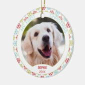 Aangepaste Cute Huisdier Foto Op Rode Blauwe Groen Keramisch Ornament (Links)