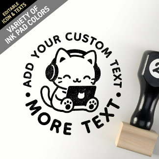 Aangepaste Cute Kawaii Chibi Lo-Fi Studeerkat Lapt Rubberstempel