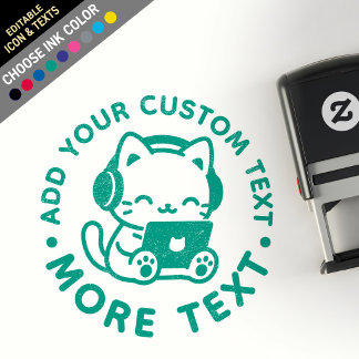 Aangepaste Cute Kawaii Chibi Lo-Fi Studie Kat Lapt Zelfinktende Stempel