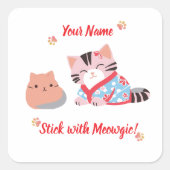 Aangepaste Cute Kawaii Kat Sticker | Blijf bij Meo (Voorkant)