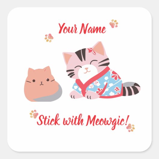 Aangepaste Cute Kawaii Kat Sticker | Blijf bij Meo (Voorkant)