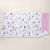 Aangepaste Cute Kawaii Panda Roze Grijze Hartjes Strandlaken (Voorkant)