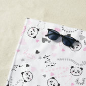Aangepaste Cute Kawaii Panda Roze Grijze Hartjes Strandlaken (In situ)