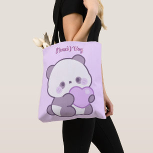 Aangepaste Cute Kawaii Pastel Paarse Panda met Har Tote Bag