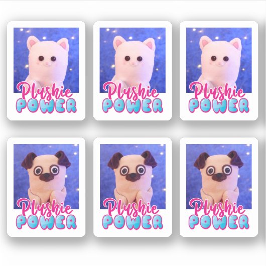 Aangepaste Cute Kawaii Pink Blue Plushie Power Sticker (Voorkant)