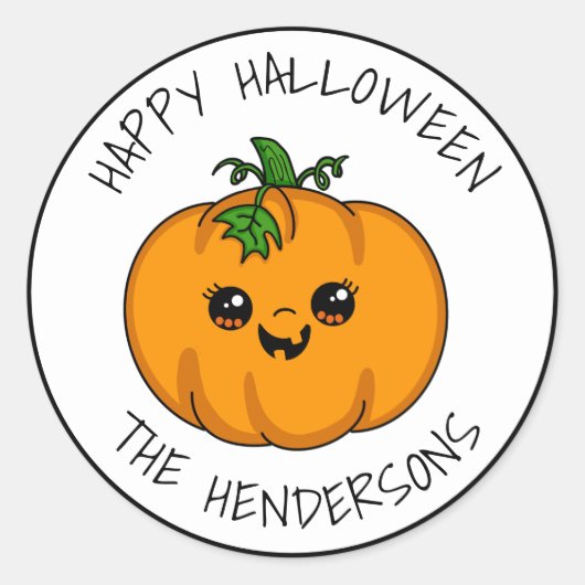 Aangepaste Cute Kawaii Pumpkin Halloween Ronde Sticker (Voorkant)