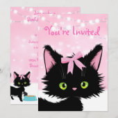 Aangepaste Cute Kitten Pink Birthday Party Kaart (Voorkant / Achterkant)