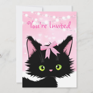 Aangepaste Cute Kitten Pink Birthday Party Kaart
