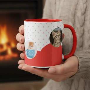 Aangepaste Cute Kittens en Rode Harten Patroon Mok