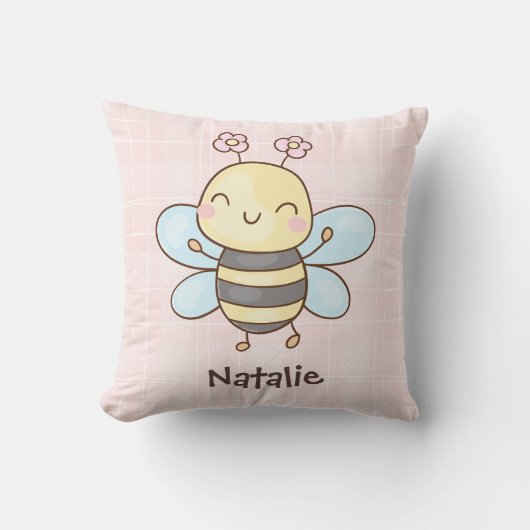 Aangepaste cute lieve bij Pastel Kinderkamer Roze Kussen (Voorkant)