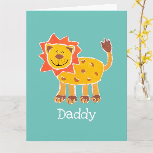 Aangepaste Cute Lion Vaderdag Kaart (Gele Bloem)