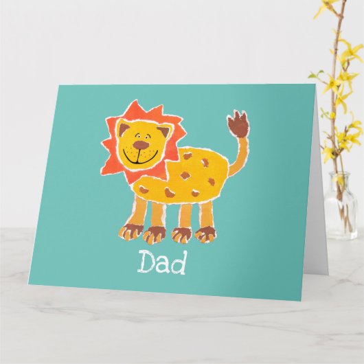 Aangepaste Cute Lion Vaderdag Kaart (Gele Bloem)