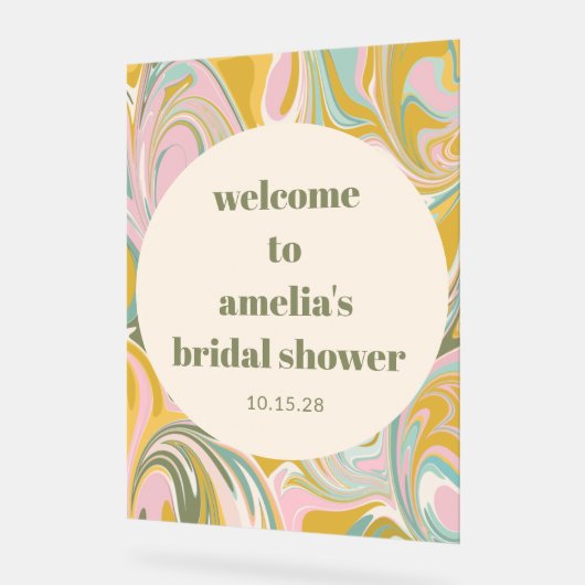 Aangepaste Cute Marbled Pastel Bruiloft Feest Welk Acryl Bord (Hoek)