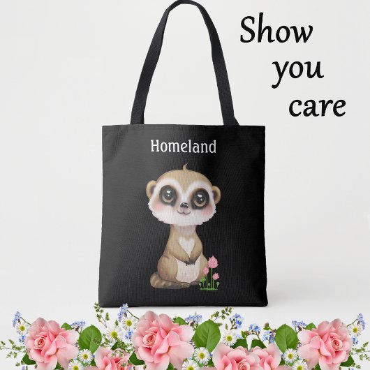 Aangepaste Cute Meerkat en Bloemen Tote Bag