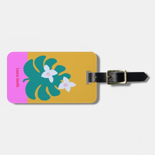 Aangepaste cute moderne palm naam gele Tag Bagagelabel (Voorkant horizontaal)