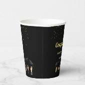 Aangepaste Cute moderne Zwarte & Gouden Afstuderen Papieren Bekers (Rechts)