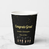Aangepaste Cute moderne Zwarte & Gouden Afstuderen Papieren Bekers (Voorkant)