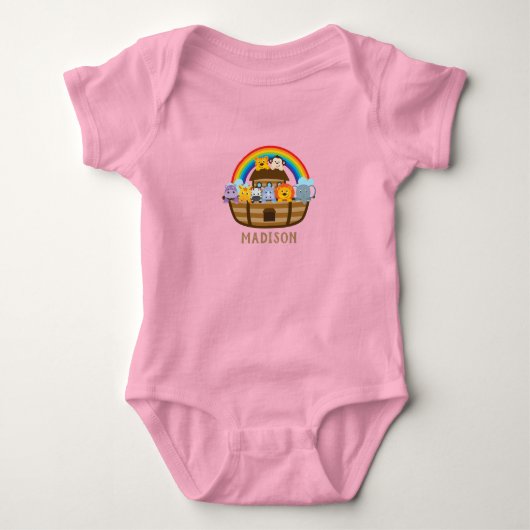 Aangepaste Cute Noah Ark Baby Girl Bodysuit (Voorkant)