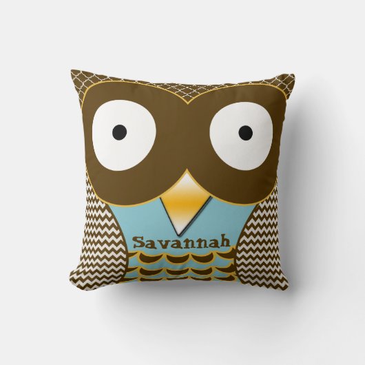 Aangepaste Cute Owl Blue en Oranje American Mojo Kussen (Voorkant)